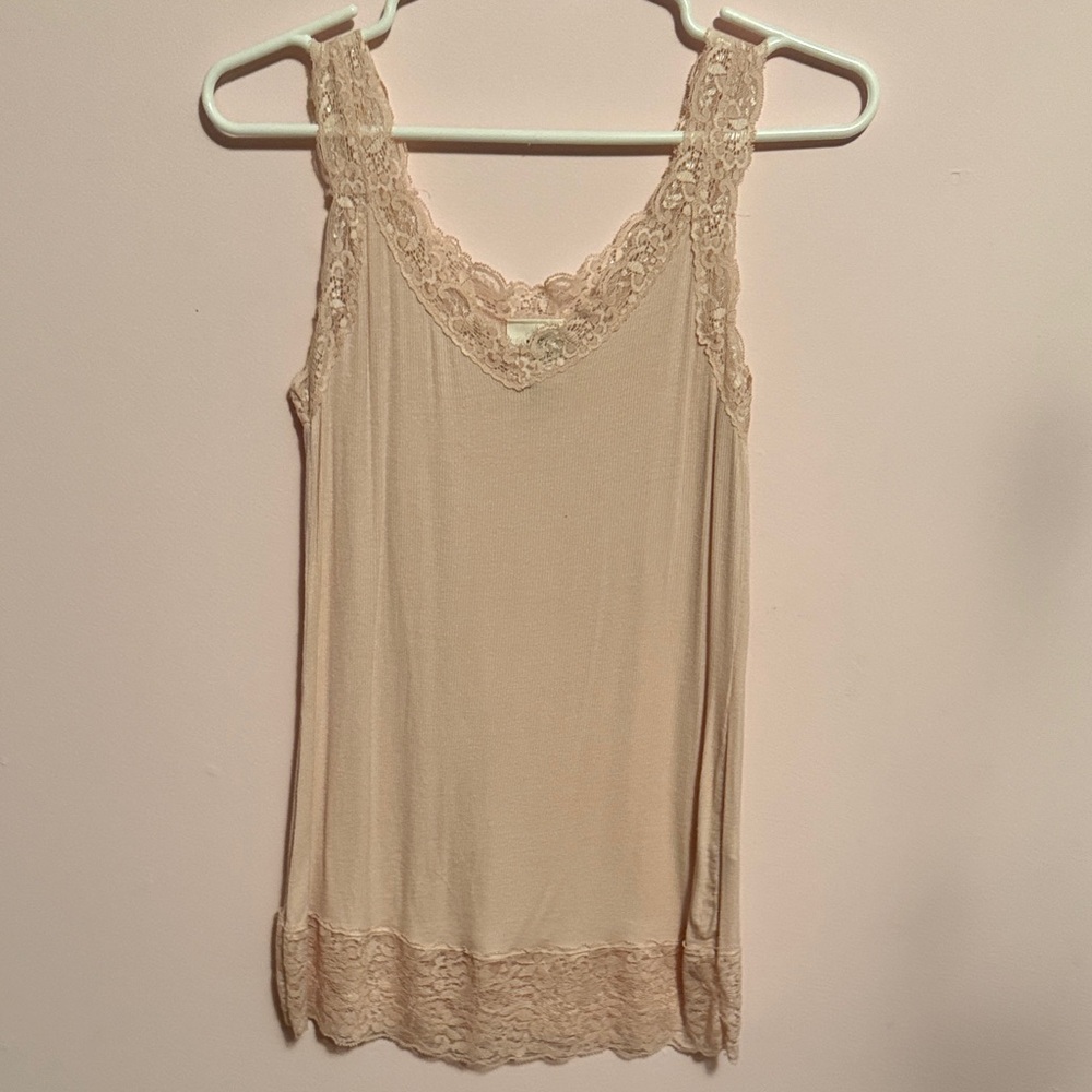 Knox Rose Pink Lace Trim Tank Top
